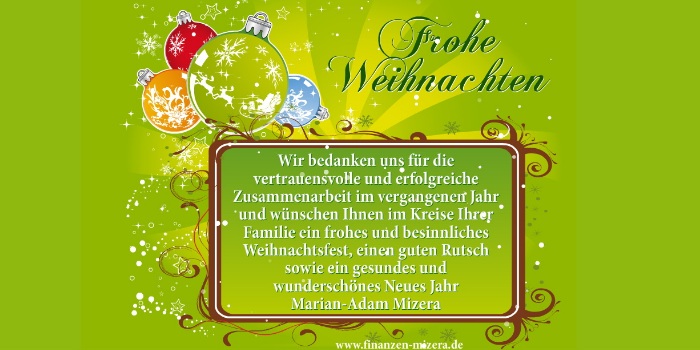 AGENTUR MIZERA & PARTNER - w�nscht Besinnliche und gl�ckliche Weihnachtszeit mit gem�tlichen Abenden!